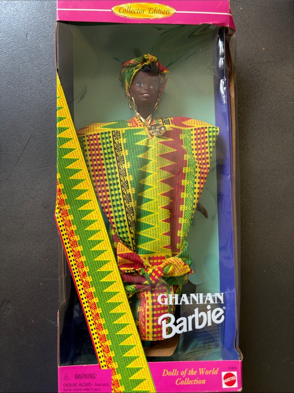 Ghanian Barbie Collector Edition Doll in Green/Red/Yellow Kente 1996